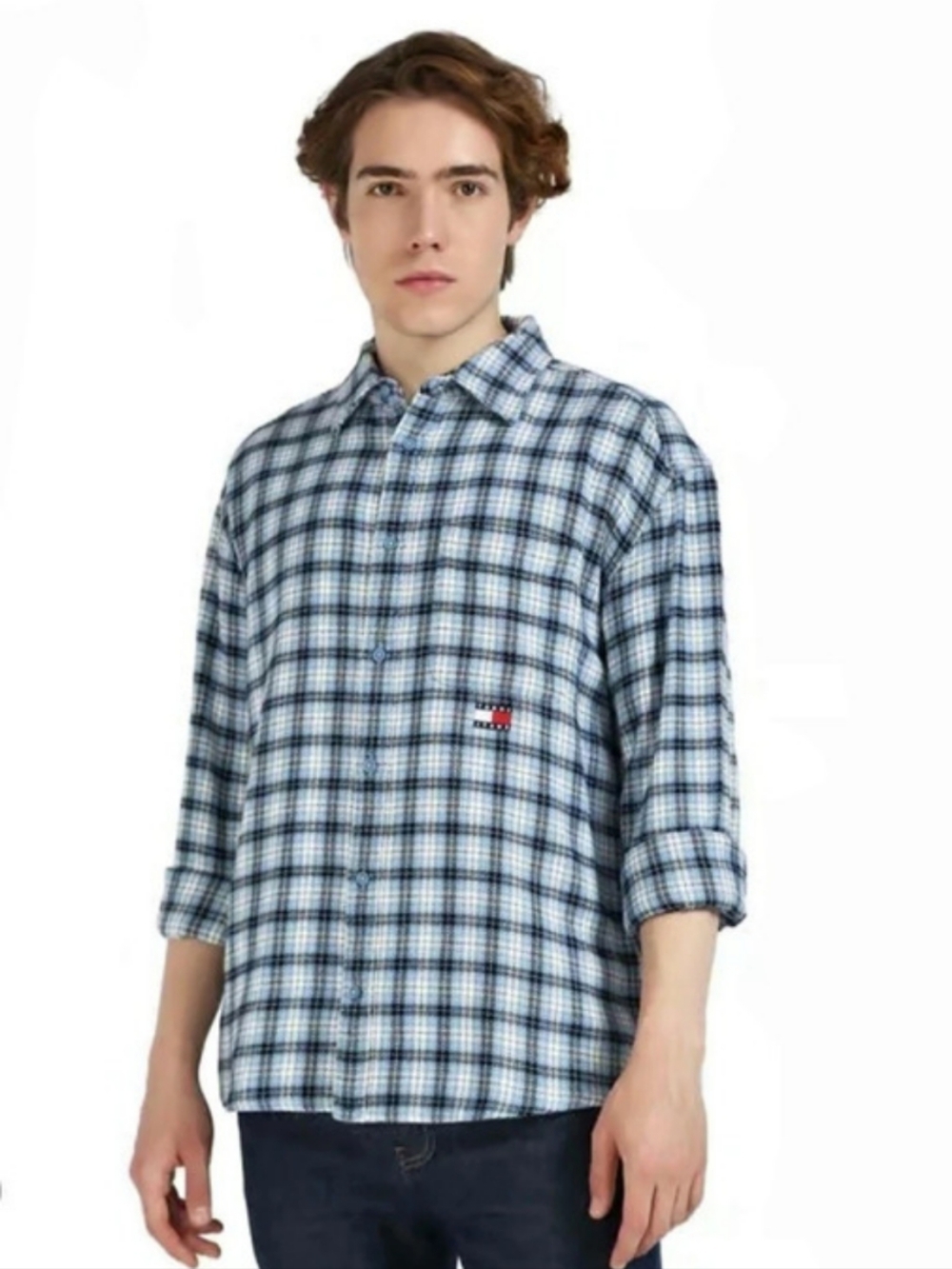 Tommy Hilfiger Colorado Blue Checks Plaid Flannel Relaxed Fit Shirt Sz XL Fall